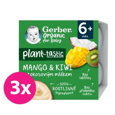 3x GERBER Organic 100% Dezert rostlinný mango a kiwi s kokosovým mlékem (4x 90 g)​