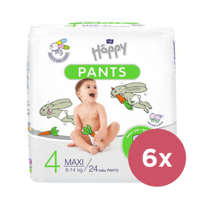 BELLA HAPPY Pants Kalhotky plenkové jednorázové 4 Maxi (8-14 kg) 144 ks - MĚSÍČNÍ BALENÍ