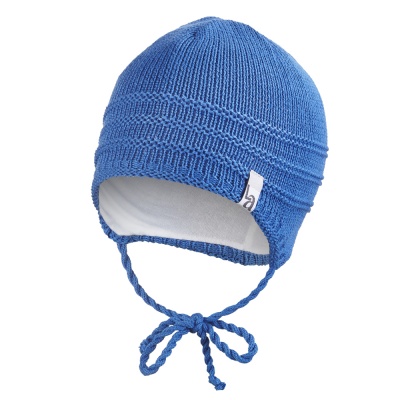 Little Angel-Čepice pletená zavazovací tenká Outlast ® - modrá Velikost: 1 | 36-38 cm