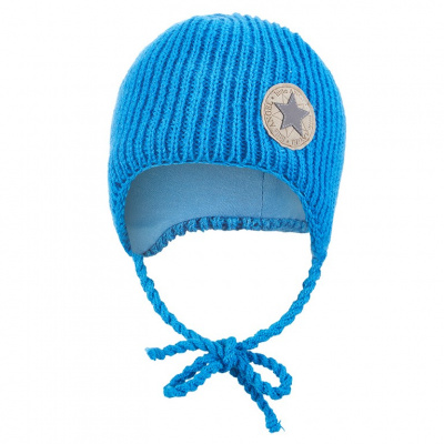 Little Angel-Čepice pletená zavazovací žebro Outlast ® - modrá Velikost: 1 | 36-38 cm