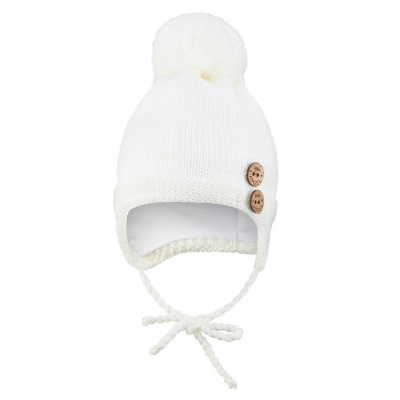 Little Angel-Čepice pletená zavazovací bambule a knoflíky Outlast ® - natur Velikost: 3 | 42-44 cm