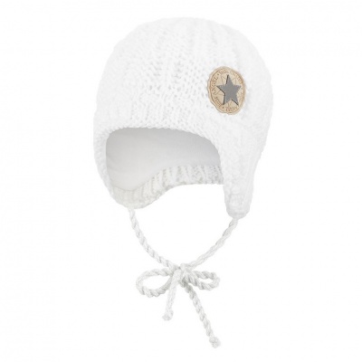 Little Angel-Čepice pletená zavazovací sloupky Outlast ® - bílá Velikost: 2 | 39-41 cm