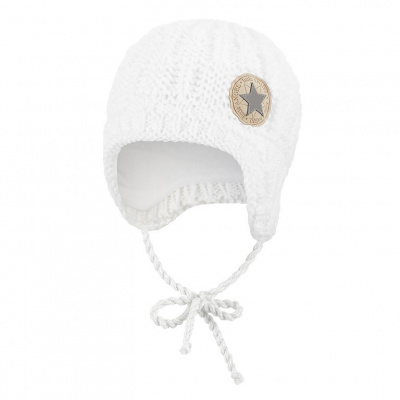 Little Angel-Čepice pletená zavazovací sloupky Outlast ® - bílá Velikost: 4 | 45-48 cm
