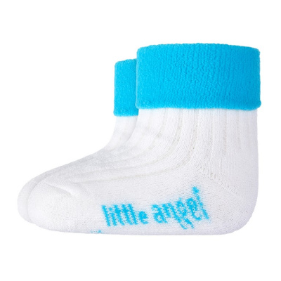 Little Angel-Ponožky froté Outlast® - bílá/tyrkys Velikost: 15-19 | 10-13 cm
