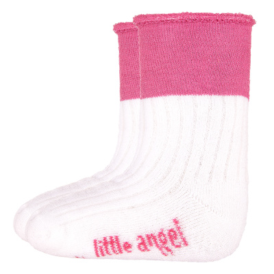 Little Angel-Ponožky froté Outlast® - bílá/růžová Velikost: 10-14 | 7-9 cm