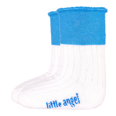 Little Angel-Ponožky froté Outlast® - bílá/modrá Velikost: 20-24 | 14-16 cm