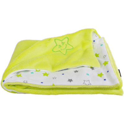KAARSGAREN-Dětská deka limetková hvězdičky na bílé Wellsoft bio-bavlna