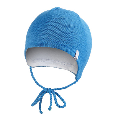 Little Angel-Čepice pletená zavazovací LA Outlast ® - modrá Velikost: 3 | 42-44 cm